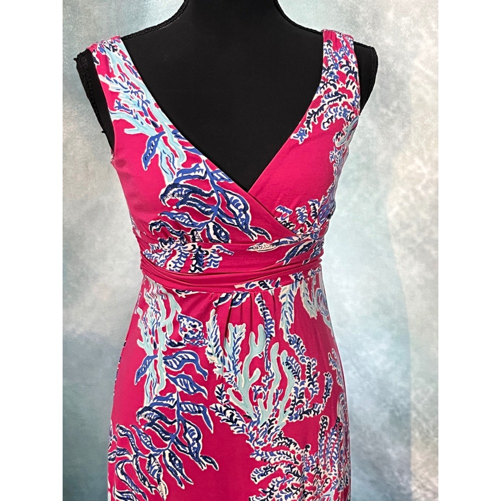 Lilly Pulitzer Sloane Pink Coral Reef Print XS Maxi Dress V-Neck Resort Gown - Picture 5 of 8